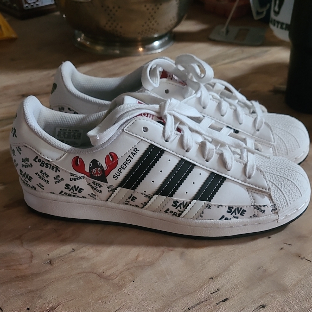 Adidas Superstar White and Black Lobster Sneakers